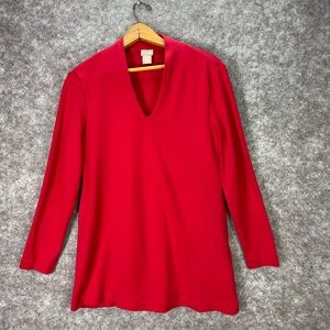 Chicos Shirt Womens Small 0 Red V Neck Long Sleeve Pima Cotton Tunic Top.